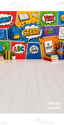 Tło fotograficzne „Komiksowa sala nauki – kolorowa edukacyjna energia” | 4172